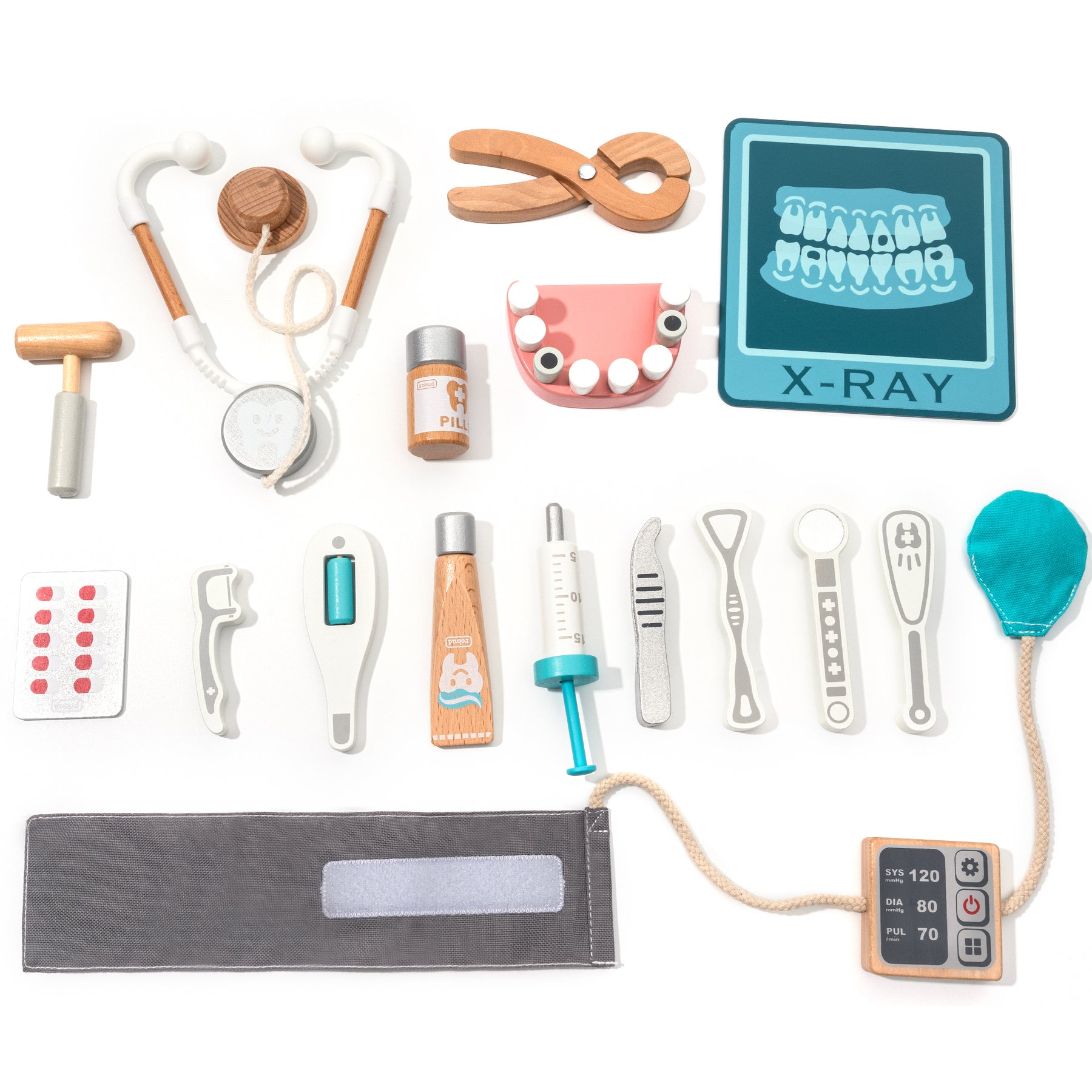 Wooden Doctor Kit for Kids Toddlers, Pretend Play Dentist Medical Playset - Tonkn