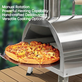 Silver Pizza Oven Outdoor 12" Semi-Automatic Rotatable Pizza Ovens Portable Stainless Steel Wood Fired Pizza Oven Pizza Maker with Built-in Thermometer Pizza Cutter Carry Bag - Tonkn
