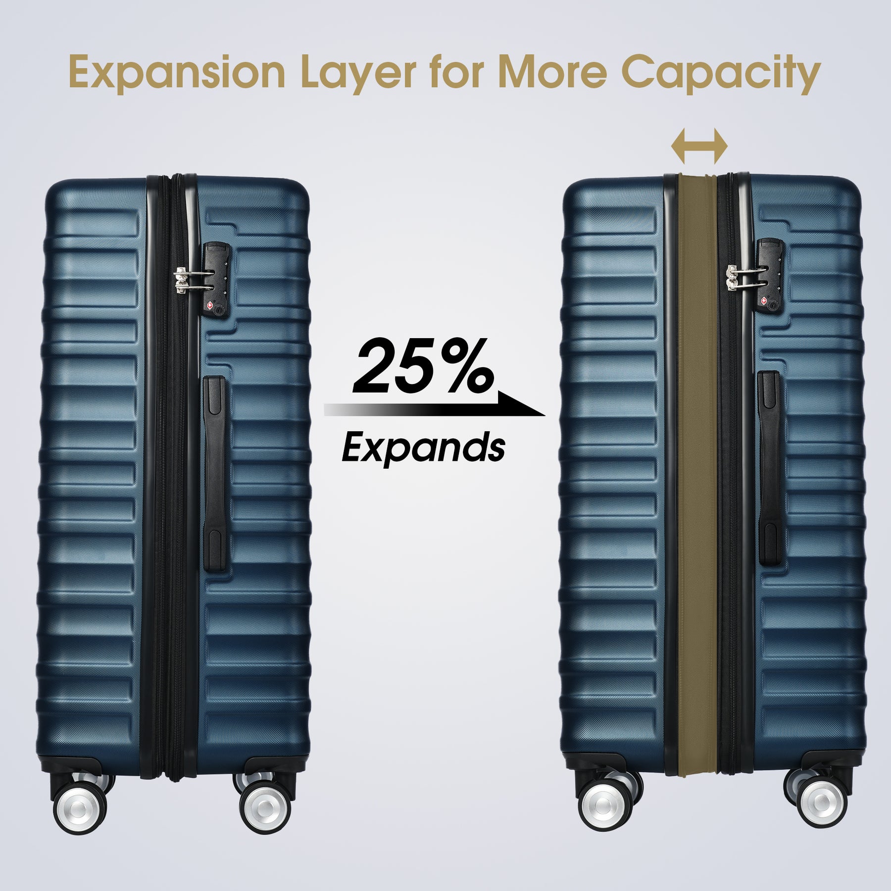 Luggage Expandable 3 Piece Sets ABS Spinner Suitcase Built-In TSA lock 20 inch 24 inch 28 inch - Tonkn