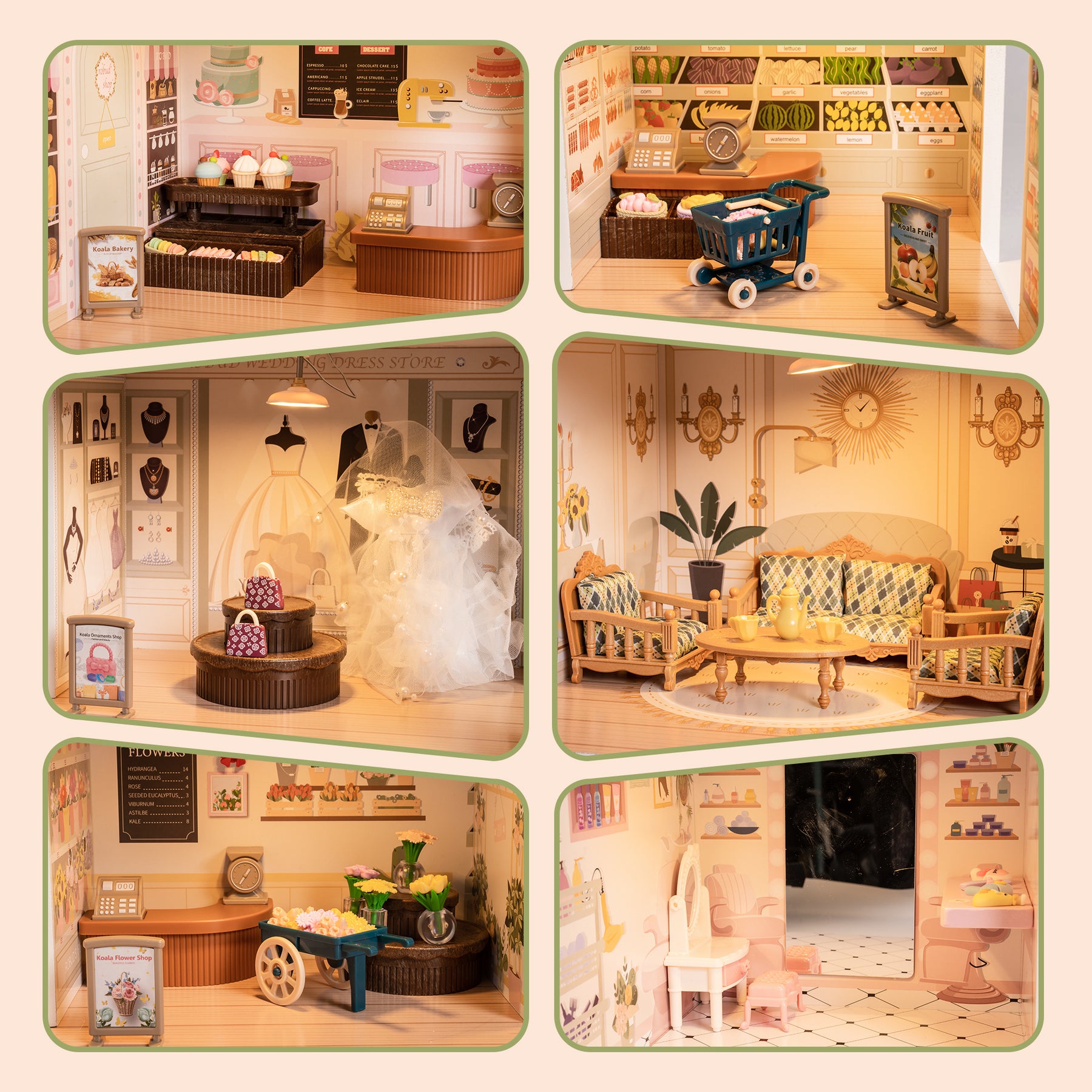 Wooden Shopping Mall Dollhouse, Pretend Playset for Kids, Suitable for Christmas Party& Birthday - Tonkn