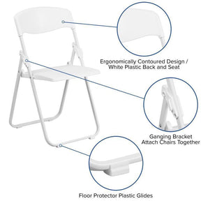 HERCULES Series 500 lb. Capacity Heavy Duty White Plastic Folding Chair with Built-in Ganging Brackets - Tonkn
