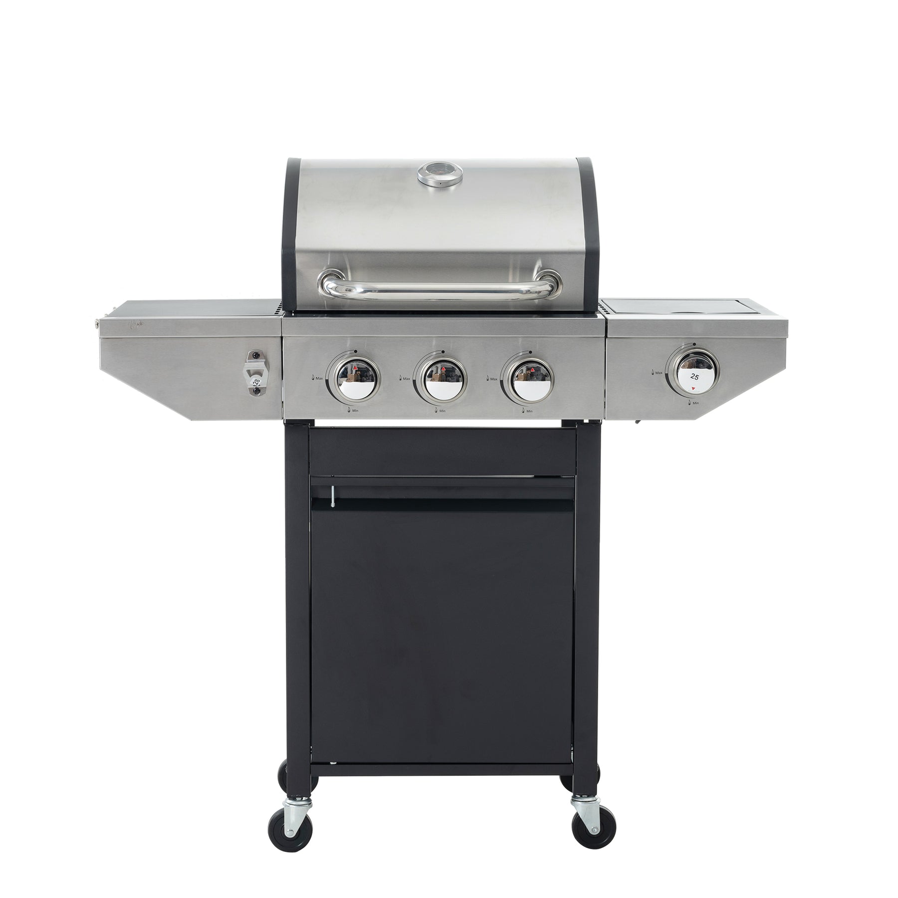 Propane Grill 3 Burner Barbecue Grill Stainless Steel Gas Grill with Side Burner and Thermometer for Outdoor BBQ, Camping - Tonkn