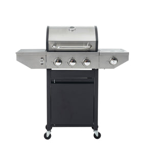 Propane Grill 3 Burner Barbecue Grill Stainless Steel Gas Grill with Side Burner and Thermometer for Outdoor BBQ, Camping - Tonkn