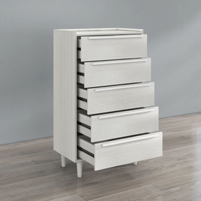 Modern Style Wood Grain 5-Drawer Chest with Solid Wood Legs, White - Tonkn