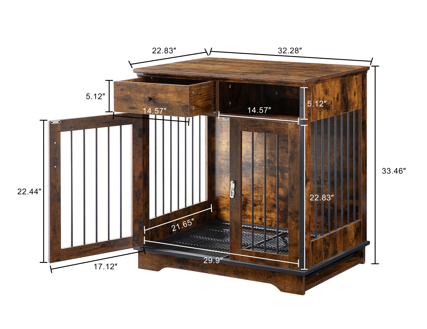 Furniture Dog crate, indoor pet crate end tables, decorative wooden kennels with removable trays. Rustic Brown, 32.3'' W x 22.8'' D x 33.5'' H. - Tonkn