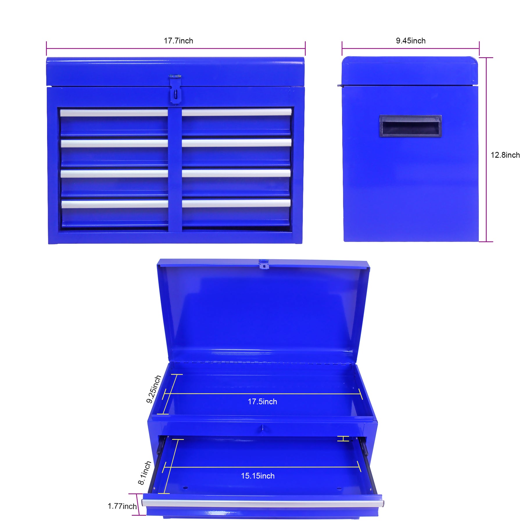 Detachable 5 Drawer Tool Chest with Bottom Cabinet and One Adjustable Shelf--Blue - Tonkn