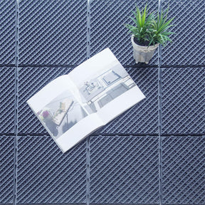 Patio Interlocking Deck Tiles, 12"x12" Square Composite Decking Tiles, Four Slat Plastic Outdoor Flooring Tile All Weather for Balcony Porch Backyard, (Dark Gray, Pack of 27) - Tonkn