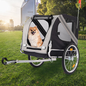 Dog Bike Trailer, Breathable Mesh Dog Cart with 3 Entrances, Safety Flag, 8 Reflectors, Folding Pet Carrier Wagon with 20 Inch Wheels, Bicycle Carrier for Medium and Small Sized Dogs - Tonkn