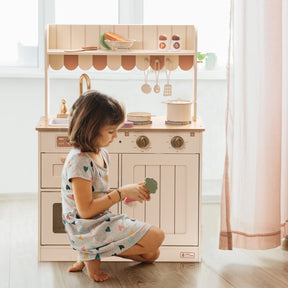 Play Kitchen, Wooden Kids Kitchen Playset for Kids,American Vintage Style - Tonkn