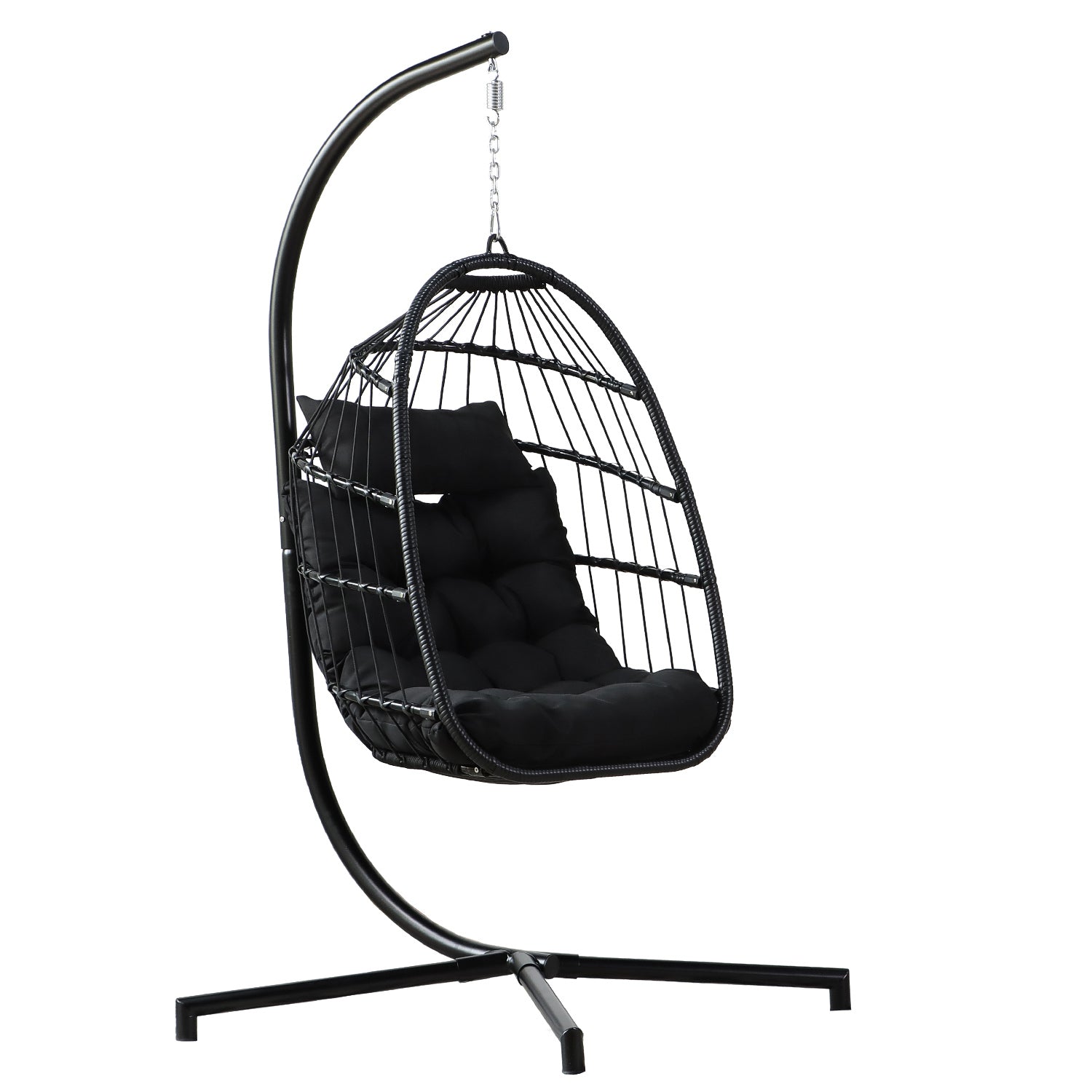 Indoor Outdoor Patio Hanging Egg Chair Wicker Swing Hammock Chair with Stand - Tonkn