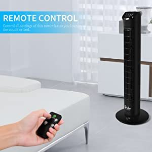 Simple Deluxe 32’’ Electric Oscillating Tower Fan with Remote Control for Indoor, Bedroom and Home Office, Black - Tonkn