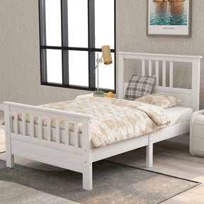 Wood Platform Bed with Headboard and Footboard, Twin (White) - Tonkn