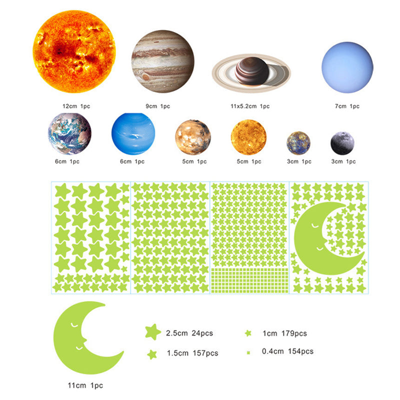 525 Pcs Luminous Solar System Glow in the Dark Wall Ceiling Stickers_12