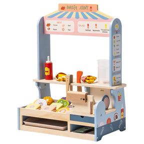 Wooden Slice & Stack Sandwich Counter with Deli Slicer,Kitchen Food Set For Toddlers And Kids Ages 3+ - Tonkn