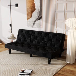2534B Sofa converts into sofa bed 66" black velvet sofa bed suitable for family living room, apartment, bedroom - Tonkn