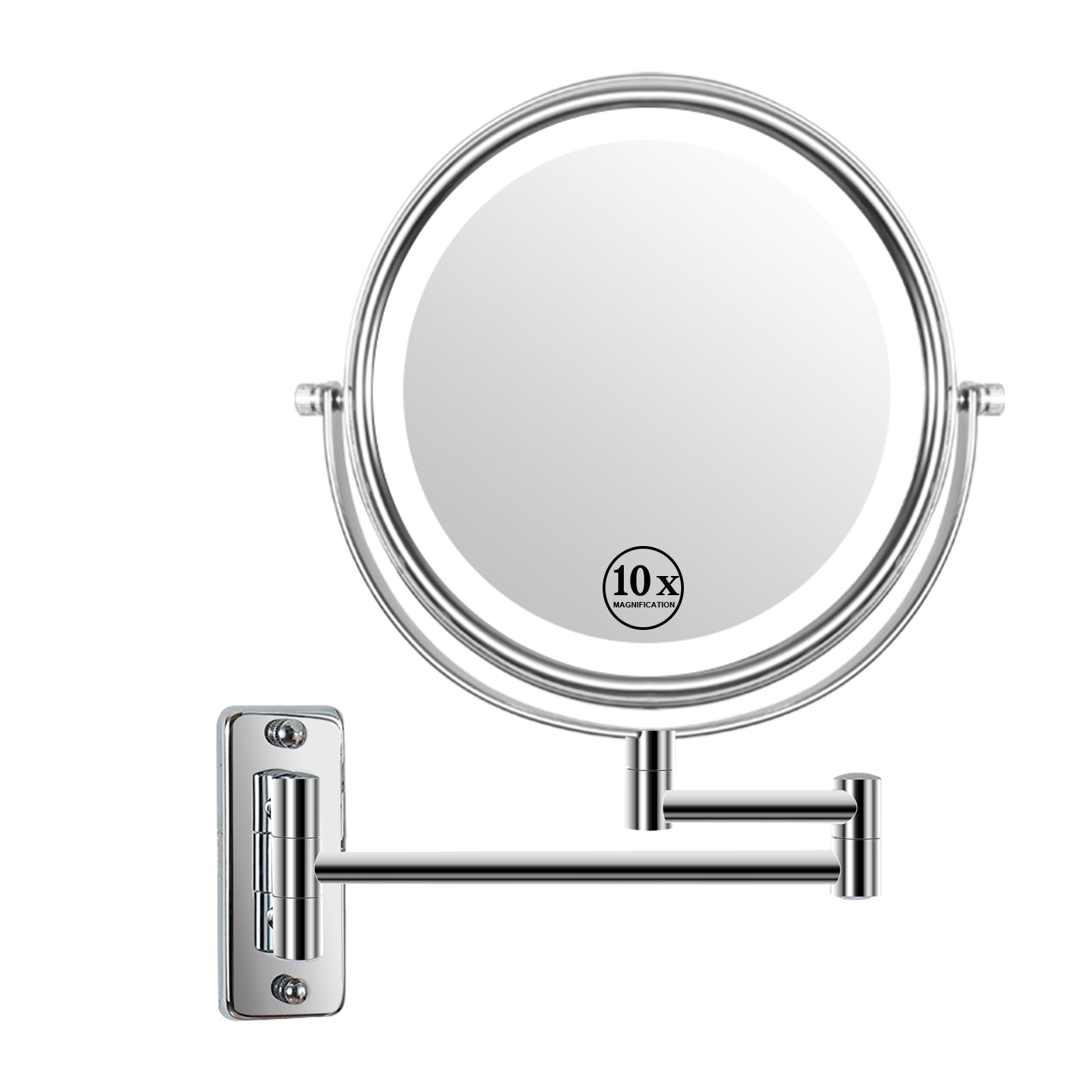 8-inch Wall Mounted Makeup Vanity Mirror, 3 colors Led lights, 1X/10X Magnification Mirror, 360° Swivel with Extension Arm (Chrome Finish) - Tonkn