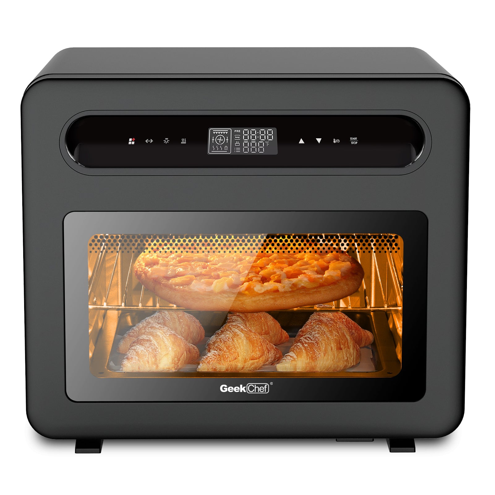 Geek Chef Steam Air Fryer Toast Oven Combo , 26 QT Steam Convection Oven Countertop , 50 Cooking Presets, with 6 Slice Toast, 12" Pizza, Black Stainless Steel. Ban on Amazon - Tonkn