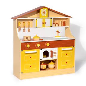 Wooden Pretend Play Kitchen Set for Kids Toddlers, Toys Gifts for Boys and Girls,Yellow - Tonkn