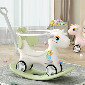 Rocking Horse for Toddlers, Balance Bike Ride On Toys with Push Handle,Backrest and Balance Board for Baby Girl and Boy, Unicorn Kids  Green color - Tonkn