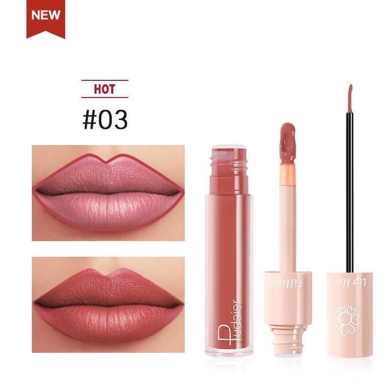 2020 New Pudaier Duo Lip Liner & Matte Liquid Lipstick - Color #03 Brownish Red