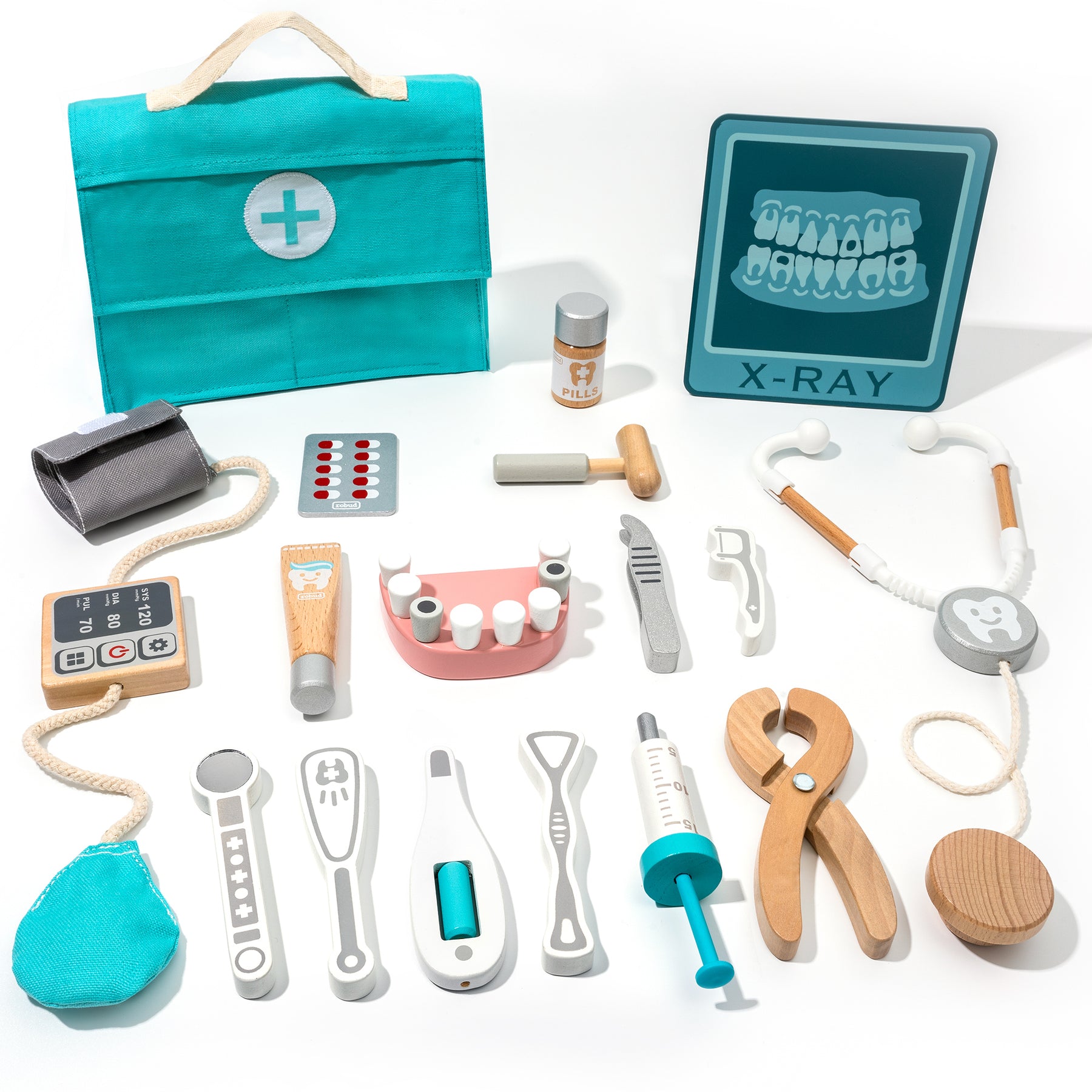 Wooden Doctor Kit for Kids Toddlers, Pretend Play Dentist Medical Playset - Tonkn