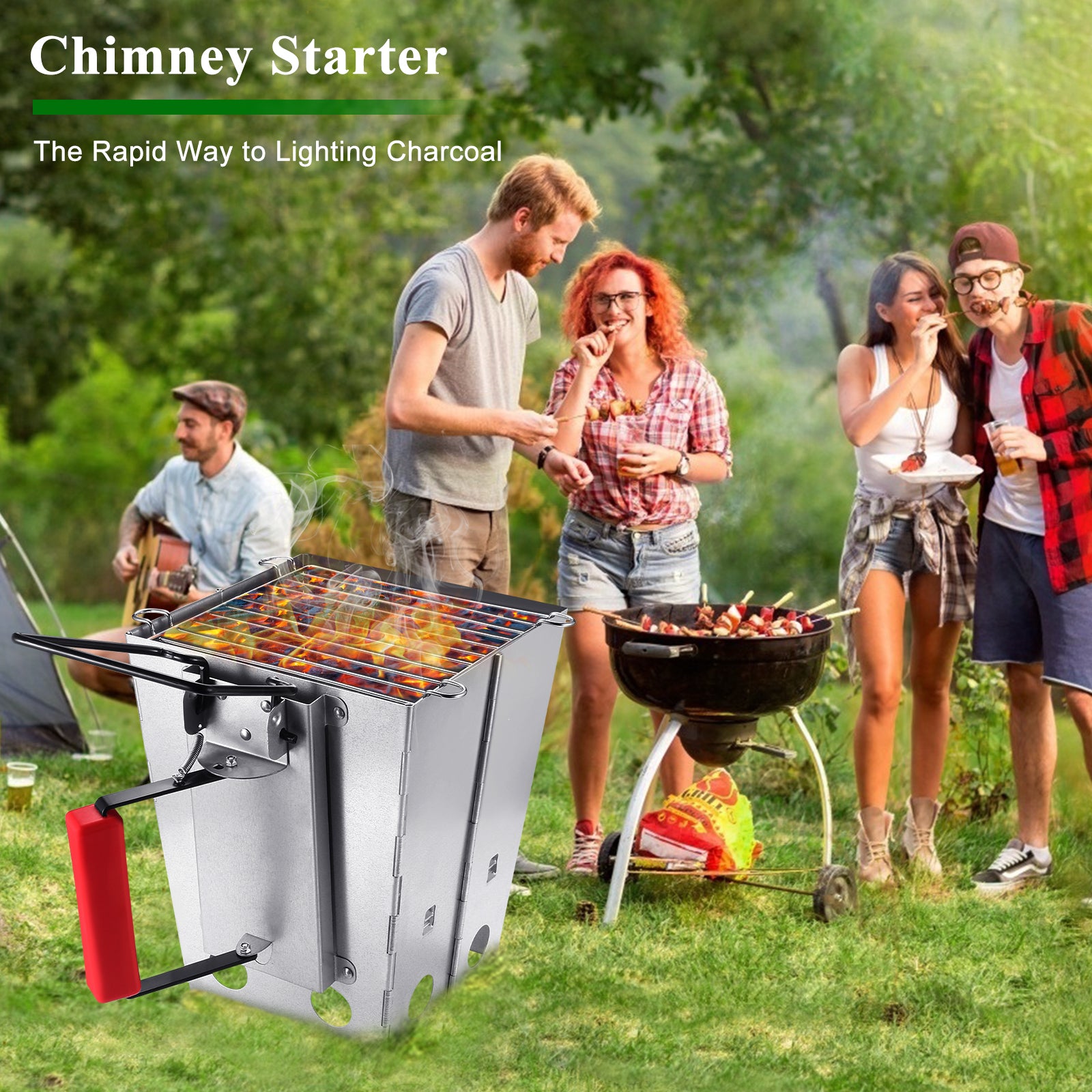 YSSOA Charcoal Chimney Starter Foldable, Collapsible, Silver - Tonkn